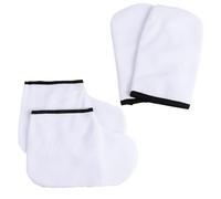 AKOOSY Guantes Resultados y Parafina Botines para Manos y Pies en Poliéster y Franela, 4 Piezas de Color Claro Mejorando Absorción para Spa en Casa y Salón