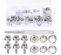 AKOOSY Juego de Cierres a Presión para Lona 15mm, Botones de Acero Inoxidable, 20 Juegos 2 Herramientas de Instalación y Caja Plástica, Kit DIY para Tapicería, Toldos y Muebles