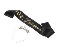 AKOOSY Juego de Faja y Tiara para Cumpleaños de Mujer en Color Negro y Dorado, Diseño Sofisticado en Tejido y Aleación, Accesorio Ligero para Fiesta y Celebración