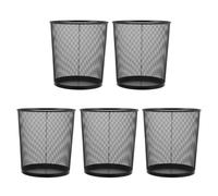 AKOOSY Papelera de Malla de Hierro Negra Redonda para Oficina y Dormitorio, Capacidad 9 L, Diseño Moderno y Portátil, Paquete de 5 Unidades