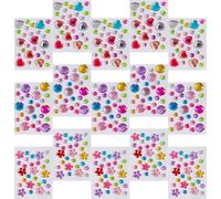 AKOOSY Pegatinas de Gemas para Manualidades Infantiles Adhesivas Autoadhesivas de Plástico 15 Hojas Diseños de Corazón Círculo y Flor de 5 Unidades Cada Una Decoración Creativa para