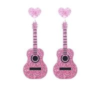 AKOOSY Pendientes Creativos Forma de Guitarra Clásica Accesorios Colgantes para Orejas Color Rosa Tamaño Adecuado para Uso Diario y Ocasiones Obsequios Joyería Elegante y Original