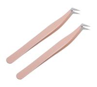 AKOOSY Pinzas de Punta Fina de Acero Inoxidable para Extensiones de Pestañas, 2 Piezas, Acabado Rosa Elegante, Precisión y Versatilidad para Maquillaje y Depilación
