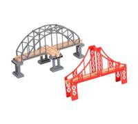 AKOOSY Puente de Reemplazo para Vías de Tren de Juguete, Juego de 2 Puentes Rojos y Grises Soportes, Accesorios para Maquetas Infantiles, Construcción de Escenas Navideñas y Recreativas