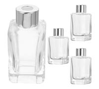 AKOOSY Set de 4 Botellas de Vidrio Diseño Clásico Cuadrado, Capacidad 50ml con Tapón Plata Fácil de Limpiar Fugas para Perfume Adecuado para Baño o Tocador