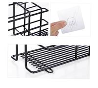 AKOOSY Soporte de Cepillos de Dientes de Hierro Negro Pared sin Taladro con Drenaje Rápido para Baño y Cocina Organizador Multifuncional para Cepillo Eléctrico Pasta Peine y Afeitadora