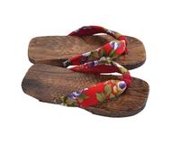 AKOOSY Zuecos Infantiles de Madera de Paulownia y Transpirables con Suela Antideslizante de EVA para Bebés y Diseño Tradicional Chino Tallas Color Rojo Flor Grande