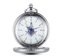 Akopiuto Reloj de Bolsillo con Tema Free-Mason de Plata grabada, Relojes de Cuarzo masónicos de masonería Dorada, Relojes para Hombre, Regalos, Plata