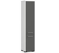 AKORD | Armario Alto de Baño | Cómoda de Baño | Fin 2P, 2 Puertas (Superior e Inferior) | A30 x H140 x F30 cm | 25 kg | Armario Colgante o para Montaje en Pared | Blanco | Grafito