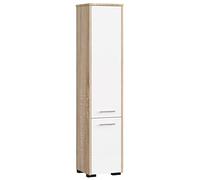 AKORD | Armario Alto de Baño | Cómoda de Baño | Fin 2P, 2 Puertas (Superior e Inferior) | A30 x H140 x F30 cm | 25 kg | Armario Colgante o para Montaje en Pared | Roble Sonoma | Blanco