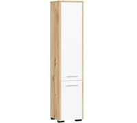 AKORD | Armario Alto de Baño | Cómoda de Baño | Fin 2P, 2 Puertas (Superior e Inferior) | A30 x H140 x F30 cm | 25 kg | Armario Colgante o para Montaje en Pared | Roble Artesanal |Blanco