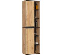AKORD Armario Baño Columna VAMI W50-2 Puertas y 10 Estantes - Mueble de Baño Alto Montaje en Pared - Almacenaje Cosméticos, Toallas - Baños Modernos - 50x170x30 cm - Roble Craft & Negro