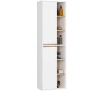 AKORD Armario Baño Columna VAMI W50-2 Puertas y 10 Estantes - Mueble de Baño Alto Montaje en Pared - Almacenaje Cosméticos, Toallas - Baños Modernos - 50x170x30 cm - Blanco & Roble Sonoma