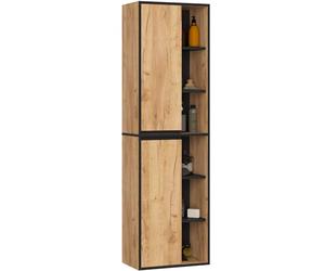AKORD Armario Baño Columna VAMI W50-2 Puertas y 10 Estantes - Mueble de Baño Alto Montaje en Pared - Almacenaje Cosméticos, Toallas - Baños Modernos - 50x170x30 cm - Roble Craft & Negro