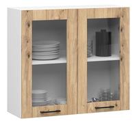 AKORD | Armario de cocina colgante - vitrina de cocina 80 cm, H720 | Mueble con 2 puertas y 2 estantes | armario de almacenamiento | Blanco & Roble Artesano