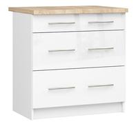 AKORD | Armario de cocina con encimera - Oliwia S80 | Mueble bajo con 3 cajones | Armario de cocina bajo de 80 cm de ancho | 46x80x85 cm | Blanco | Blanco Brillante