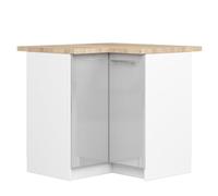 AKORD | Armario de cocina con encimera - Oliwia S90 | Mueble bajo con 2 puertas y 2 estantes | Armario de cocina bajo de 90 cm de ancho | 46x90x85 cm | Blanco | Brillo metálico