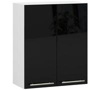 AKORD | Armario de Cocina de Pared - Oliwia W60 | 2 estantes y 2 Puertas Armario de Cocina | Modular | Muebles de Cocina Base | Aglomerado Laminado | 60 x 30 x 72 cm | Blanco | Negro Brillante