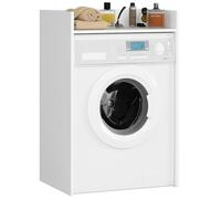 AKORD | Mueble para Lavadora de 64 cm | Apto para Lavadora y Secadora |Mueble de baño de Columna para Colocar sobre Lavadora | 64x98x50 cm | Blanco