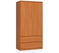 AKORD | Armario STAR S | 90 cm de dos puertas | 2 cajones con estantes y barra de ropa | Armario de dormitorio | Armario | Panel laminado de 16 mm | Erle