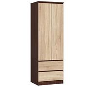 AKORD Armario Star S de dos puertas S 60 cm 2 cajones con estantes y barra para ropa para guardarropas dormitorio estilo minimalista tablero laminado 16 mm color wengué / sonoma