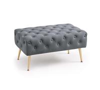 AKORD Banqueta Acolchada en Terciopelo Acolchado 80 cm Madrid, Rectangular Banco de Cama Tapizado, Patas de Metal Dorado, 80 x 41 x 42 cm Gris Oscuro