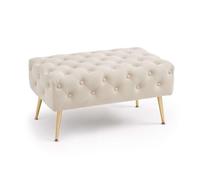 AKORD Banqueta Acolchada en Terciopelo Acolchado 80 cm Madrid, Rectangular Banco de Cama Tapizado, Patas de Metal Dorado, 80 x 41 x 42 cm Beige