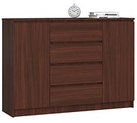 AKORD Cajón K 140 cm 4 cajones y 2 puertas para la sala de estar dormitorio Oficina Sala de estar Diseño funcional moderno tablero laminado color wengué