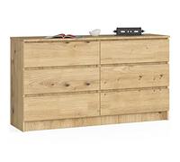 AKORD Cajonera K 140 cm 6 (2 x 3) cajones | Moderno mueble para salón, comedor, dormitorio | Armario dormitorio | 138 x 77 x 40 cm | Peso 51kg | Roble artesanal