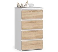 AKORD | Cajonero con 4 cajones | Cómoda Alta | Mueble Moderno para Sala de Estar, Comedor, Dormitorio, Entrada, baño | Armario Infantil | 35x40x74 cm | Blanco & Roble Sonoma Frente