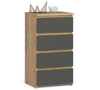 AKORD | Cajonero con 4 cajones | Cómoda Alta | Mueble Moderno para Sala de Estar, Comedor, Dormitorio, Entrada, baño | Armario Infantil | 35x40x74 cm | Roble Artisan & Gris Grafito Frente