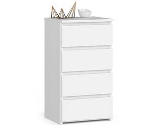 AKORD | Cajonero con 4 cajones | Cómoda Alta | Mueble Moderno para Sala de Estar, Comedor, Dormitorio, Entrada, baño | Armario Infantil | 35x40x74 cm | Blanco