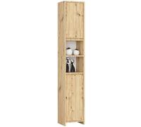 AKORD | Columna de Baño Uni Roble Artesanal 32 cm, 2 Puertas y 4 Estantes A32xH180xF28 cm