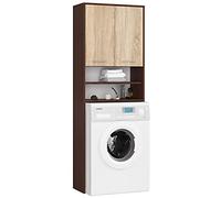 AKORD | Columna de Pared para empotrar Lavadora | Mueble Alto con 2 Puertas, 2 estantes Abiertos | Mueble contenedor para baño | 64x180x30 cm | Peso 30 kg | Wengé/Roble Sonoma