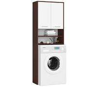AKORD | Columna de Pared para empotrar Lavadora | Mueble Alto con 2 Puertas, 2 estantes Abiertos | Mueble contenedor para baño | CajoNero para Lavadora | 64x180x30 cm | Peso 30 kg | Wengé/Blanco