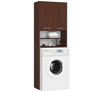 AKORD | Columna de Pared para empotrar Lavadora | Mueble Alto con 2 Puertas, 2 estantes Abiertos | Mueble contenedor para baño | CajoNero para Lavadora | 64x180x30 cm | Peso 30 kg | Wengé
