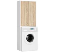 AKORD | Columna de Pared para empotrar Lavadora | Mueble Alto con 2 Puertas | Mueble contenedor de baño | CajoNero para Lavadora | 64x180x30 cm | Peso 30 kg | Blanco/Roble Sonoma