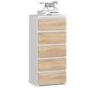 AKORD | Cómoda con 5 cajones | Cómoda Alta | Mueble Moderno para Sala de Estar, Comedor, Dormitorio, Entrada, baño | Armario para habitación Infantil | 35x40x92 cm | Blanco & Roble Sonoma Frente