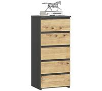 AKORD | Cómoda con 5 cajones | Cómoda alta | Mueble moderno para sala de estar, comedor, dormitorio, entrada baño | Armario para habitación infantil | 35x40x92 cm | Gris Grafito & Roble Artisan Frente