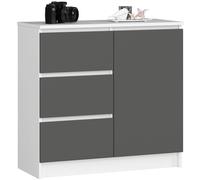 AKORD Cómoda Jerry | Cajonero con 1 Puerta 3 Cajones 2 Estantes | Credenza Alta 80 cm | 80x35x77 cm | Blanco & Gris Grafito Frente