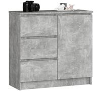 AKORD Cómoda Jerry | Cajonero con 1 Puerta 3 Cajones 2 Estantes | Credenza Alta 80 cm | 80x35x77 cm | Cemento