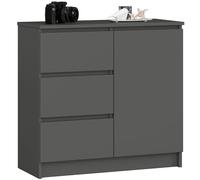 AKORD Cómoda Jerry | Cajonero con 1 Puerta 3 Cajones 2 Estantes | Credenza Alta 80 cm | 80x35x77 cm | Gris Grafito