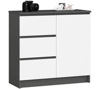 AKORD Cómoda Jerry | Cajonero con 1 Puerta 3 Cajones 2 Estantes | Credenza Alta 80 cm | 80x35x77 cm | Gris Grafito & Blanco Frente