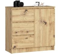 AKORD Cómoda Jerry | Cajonero con 1 Puerta 3 Cajones 2 Estantes | Credenza Alta 80 cm | 80x35x77 cm | Roble Artisan