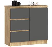 AKORD Cómoda Jerry | Cajonero con 1 Puerta 3 Cajones 2 Estantes | Credenza Alta 80 cm | 80x35x77 cm | Roble Artisan & Gris Grafito Frente