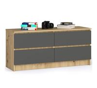 AKORD Cómoda K 120 cm | 4 cajones | para salón, dormitorio, estudio | diseño funcional moderno | tablero laminado de 16 mm | color roble Artisan / gris grafito