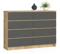 Cómoda k140 akord 8 cajones roble artisan, grafito gris 138cm