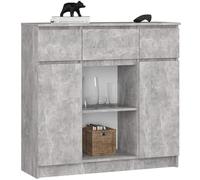 AKORD Cómoda K100 con 3 cajones, armario con 2 puertas y 6 estantes, para el salón dormitorio, moderno, placa laminada de 16 mm, 101 x 98 x 35 cm, color hormigón y hormigón