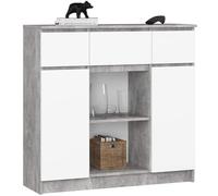 AKORD Cómoda K100 con 3 cajones, armario con 2 puertas y 6 estantes, para el salón dormitorio, moderno, placa laminada de 16 mm, 101 x 98 x 35 cm, color hormigón y blanco