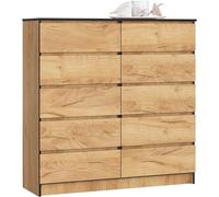 AKORD Cómoda K120 Roble Craft 120 cm 10 cajones Frente en Color Roble Craft 120x40x121 cm